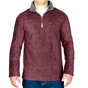 London Fog Partial Zip Fleece Lined Popover in Burgundy/Grey Men’s M